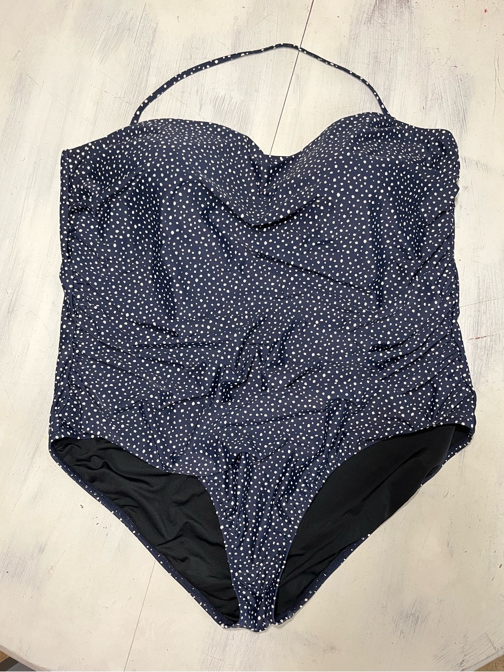 J. Crew Re-Imagined Navy/White Polka Dot Halter Neck One Piece Swimsuit